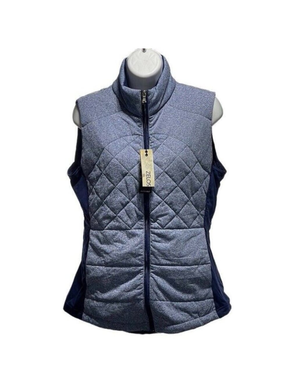 Zelos Womens Quilted Sleeveless Vest Jacket Navy & Heather Blue Size M